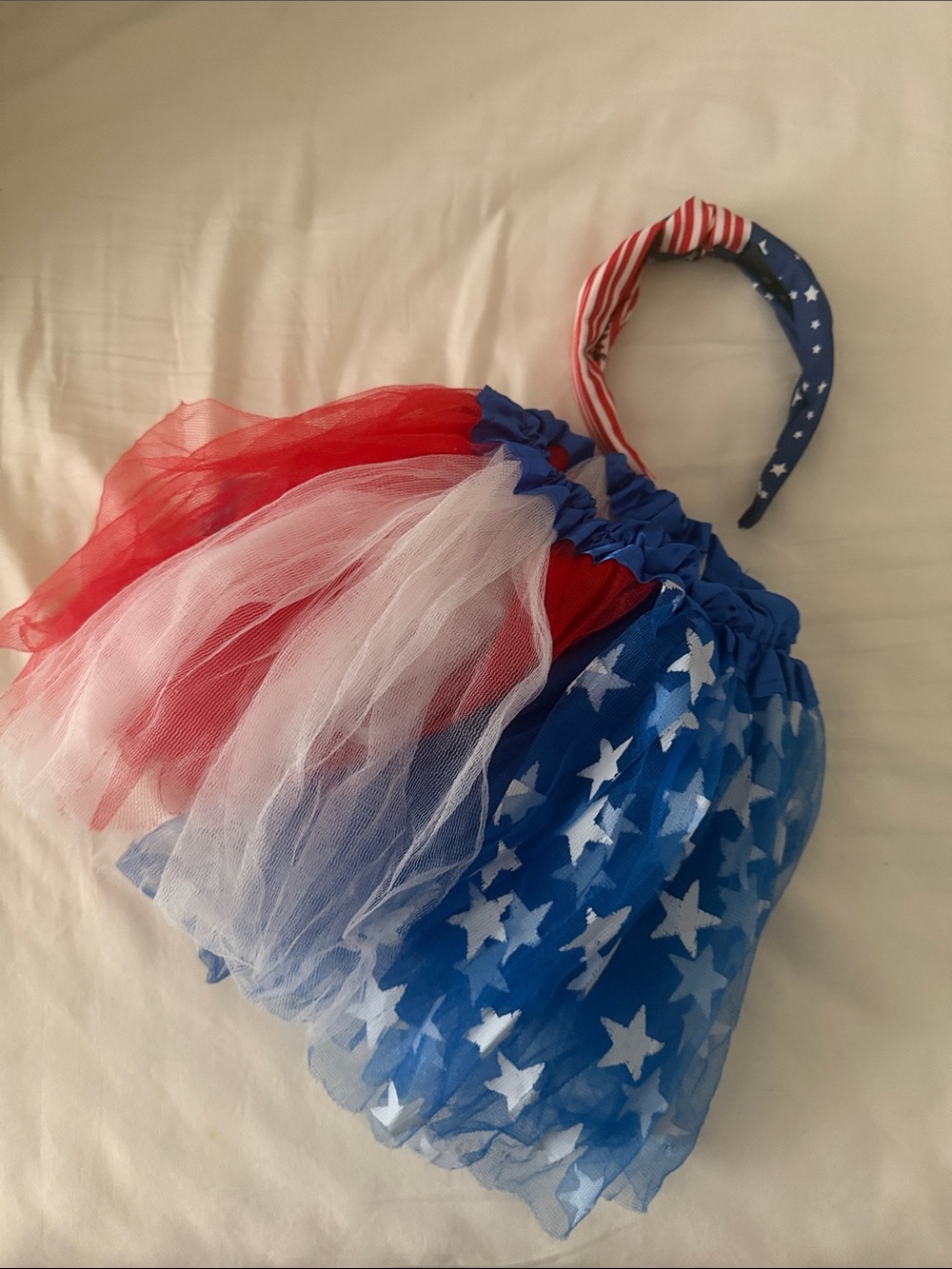 America 250 Red White & Blue Stars and Stripes Tulle Tutu Skirt and headband